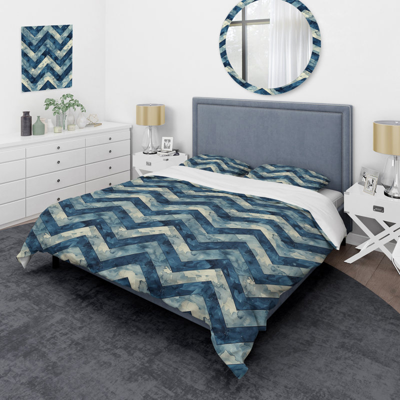 Ensemble de housse de couette Blue Beige Chevron Harmony I - Glam, Housse de couette pour grand lit + 2 taies décora