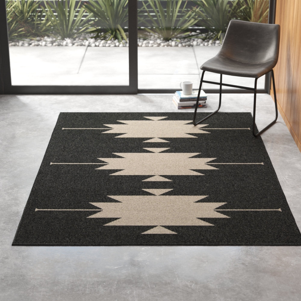 Genesis Charcoal Cream Southwestern Outdoor Rug, Rectangle 8'6" x 13'