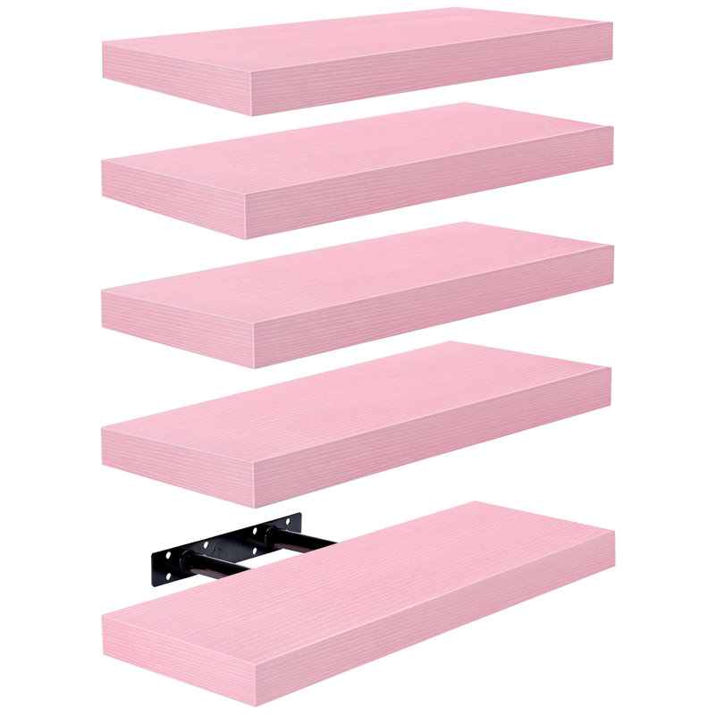 Sorbus Floating Shelves for Wall – 16 Inch Floating Shelf for Kitchen, Bedroom, Living Room, Bathroom, Home & Wall Decor - Mounted Bathroom Shelves with Invisible Brackets, 4 Pack - Soft Pink