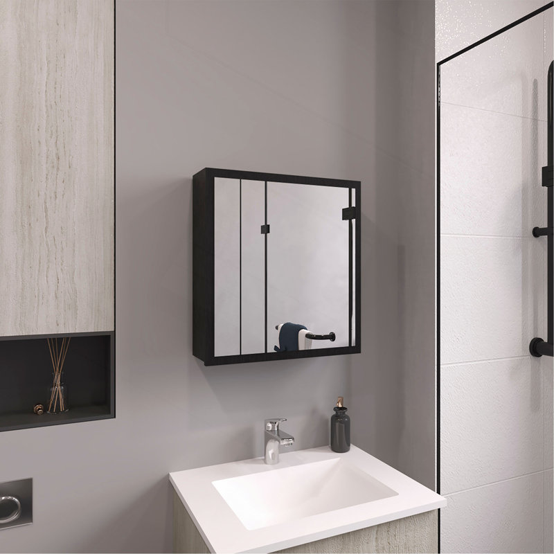 Pharmacie à miroir H 21,1 po x l 19,7 po, une porte avec quatre tablettes intérieures pour la salle de bain et la cuisine