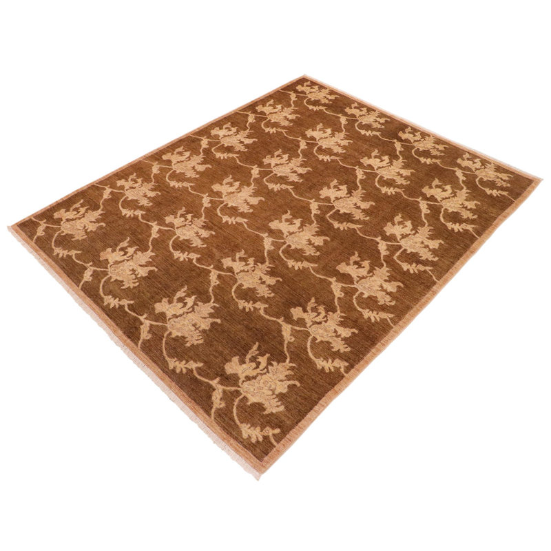 Tapis taupe en laine noué à la main 7 pi 11 po x 9 pi 9 po Baccio