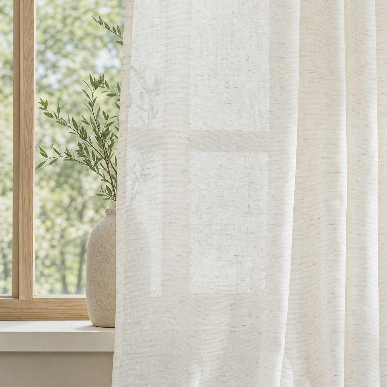 Semi-Sheer Linen Curtains, 2 Panels, with Rod Pocket & Back Tab, Ivory, 52" W x 96" L