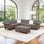 Canapé modulaire 4 pièces de luxe avec coutures en losange et accoudoirs à volutes