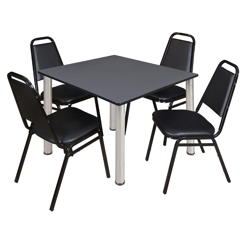 Plateau de table Kee Square, 4 chaises empilables, H 29 po x l 30 po x P 30 po, Chrome, Gris