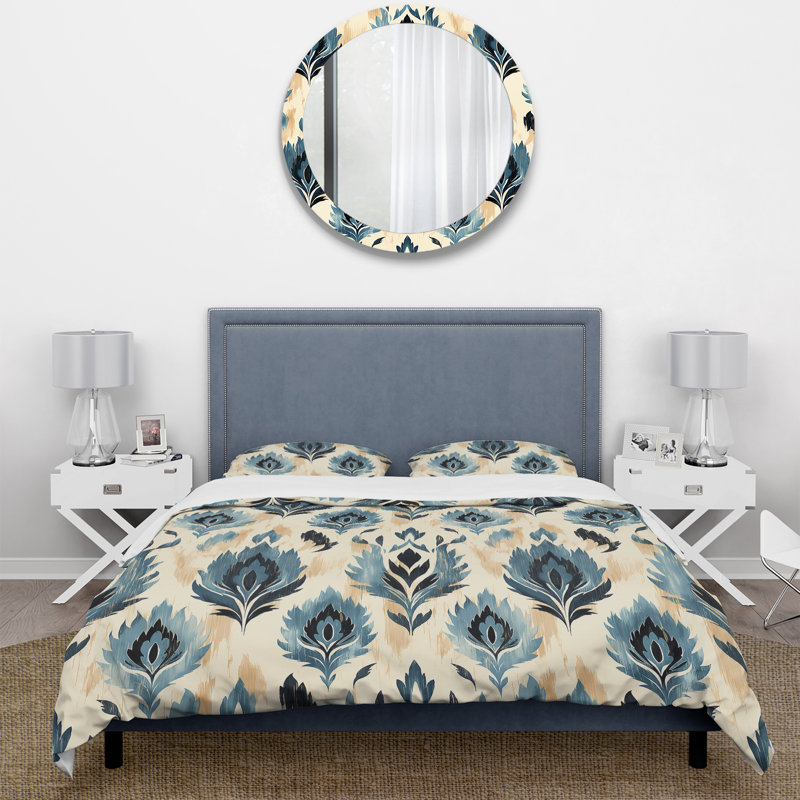 Ensemble de housse de couette bleu et beige Artisan Ikat Heritage, Housse de couette pour grand lit et 2 taies décor
