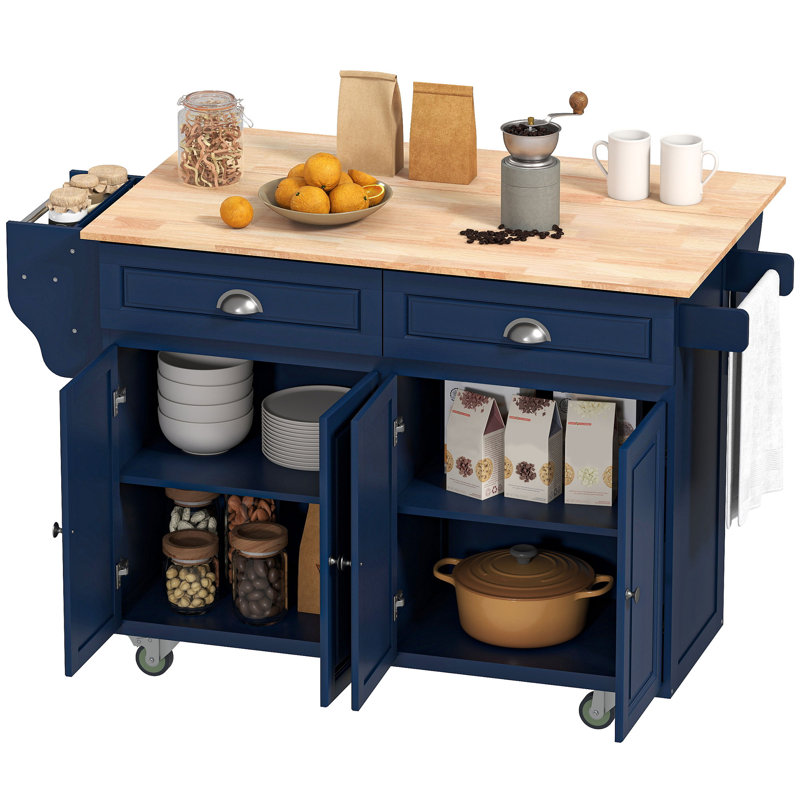 Volant roulant pour îlot de cuisine, chariot de cuisine sur roulettes, coin-repas supérieur avec tiroirs de rangement, armoires à 4 portes et support à épices