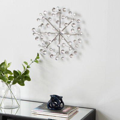 Metal Starburst Silver Wall Decor with Crystal Embellishment
