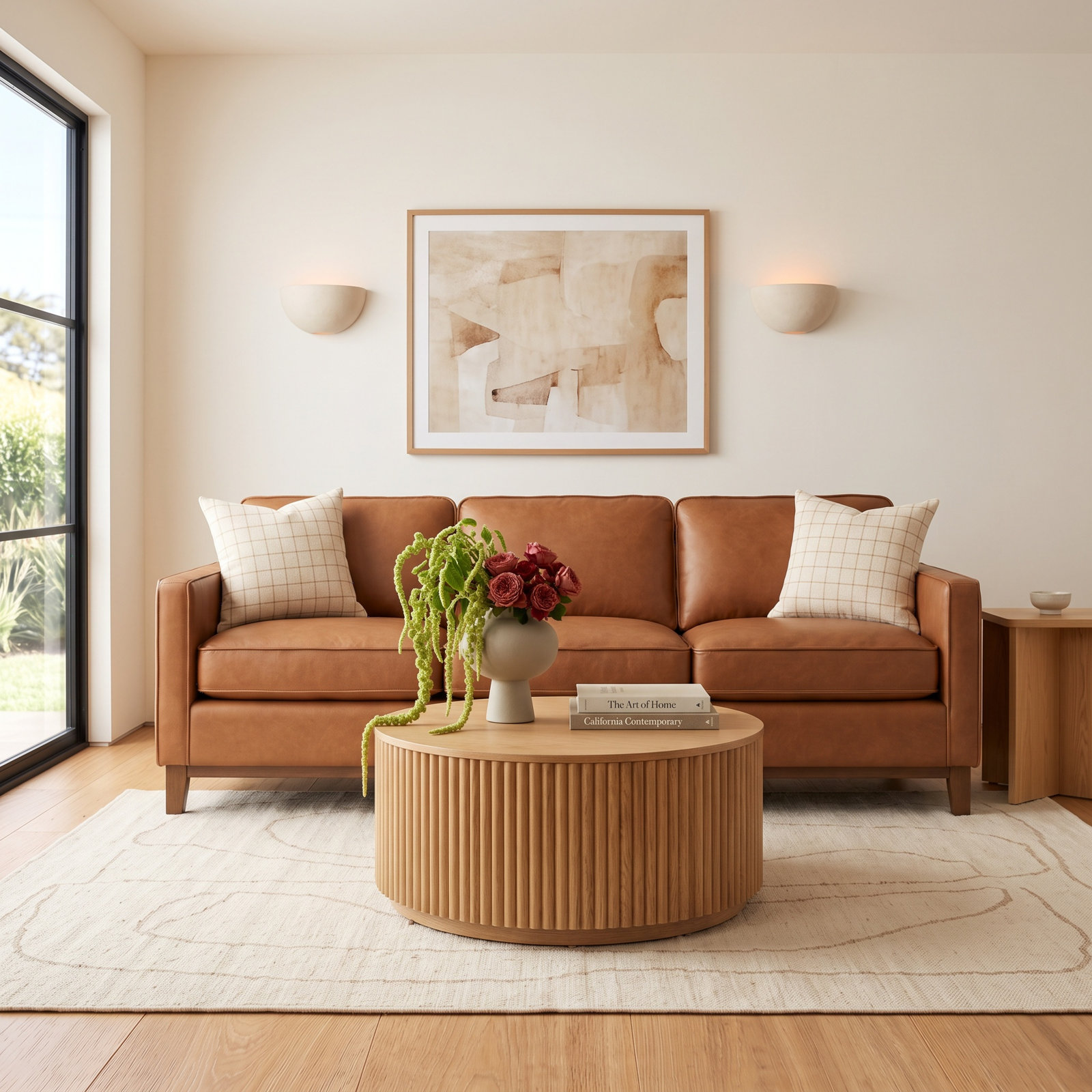 Cascades 85 " Genuine Leather Sofa, Chestnut Genuine Leather
