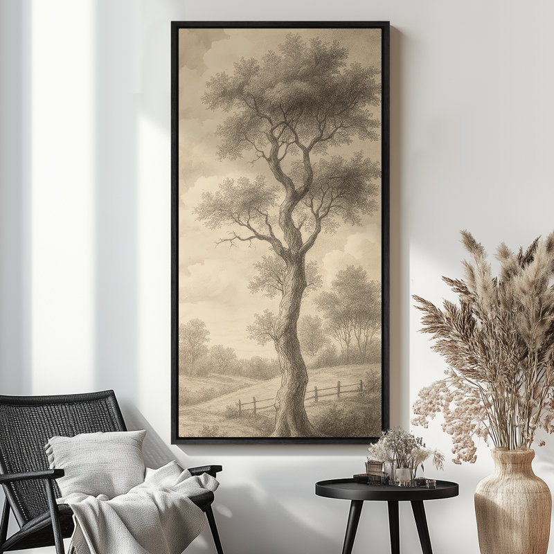 Brown Tone Tree Landscape Art Extra Large Pictures Framed Canvas Print Wall Art, Black, 60" H x 30" W