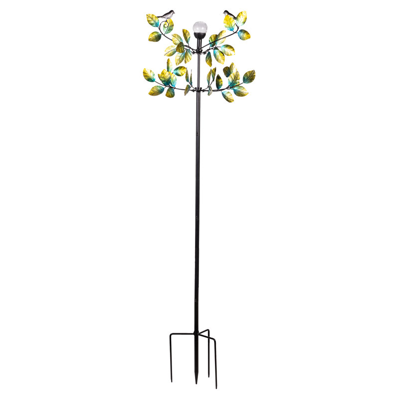Tourne-vent solaire oiseau et feuilles, 80 po
