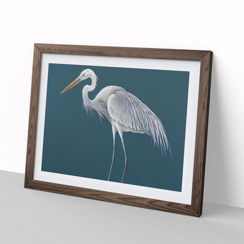 XH1022-1621X Boundless Heron Bird - Single Picture Frame Painting, 25cm H x 34cm W x 2cm D, Walnut Framed