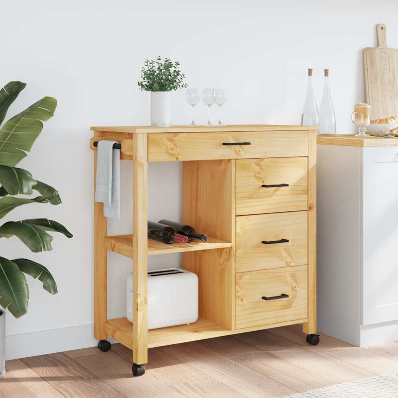 vidaXL Kitchen Trolley MONZA 33.1"x15.7"x34.8" Solid Wood Pine, Honey