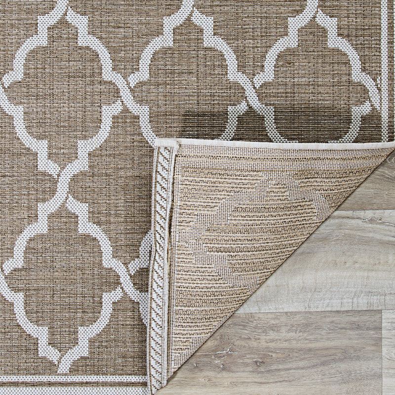 Broddrick Geometric Taupe Sand Indoor Outdoor Area Rug, Runner 2'3" x 11'9"