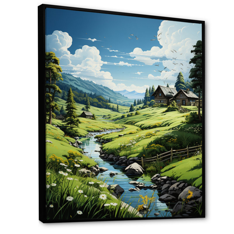 «Countryside Emerald Lake in II», reproduction sur toile, H 32 po x l 24 po x P 1 po, Cadre flottant noir