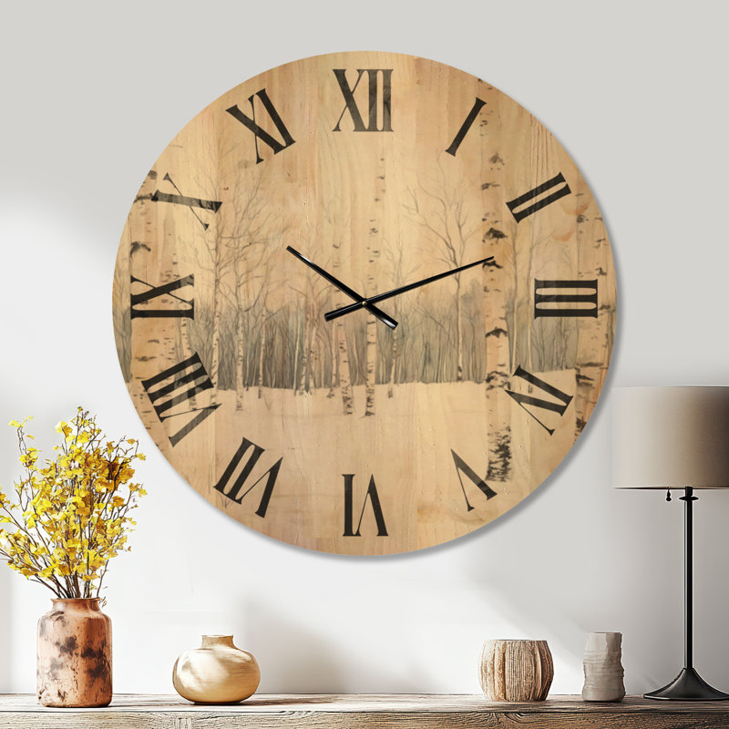 Très grande horloge murale en bois silencieux - Bouleaux dans la neige, Oversized