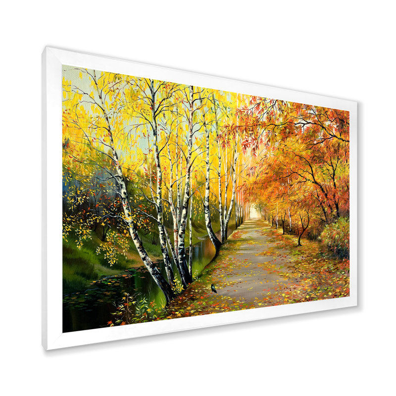River in the Autumn Woods - Peinture sur toile, Cadre photo blanc, H 12 po x l 20 po x p 1 po