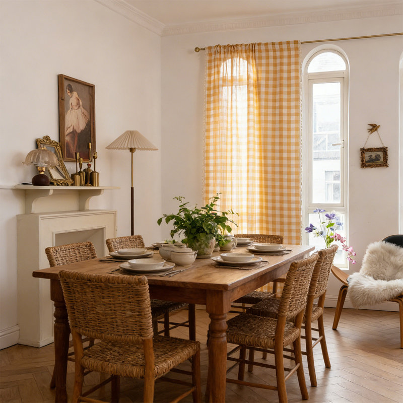Rideaux de balcon de chambre à coucher de style campagne Kondieu, Yellow