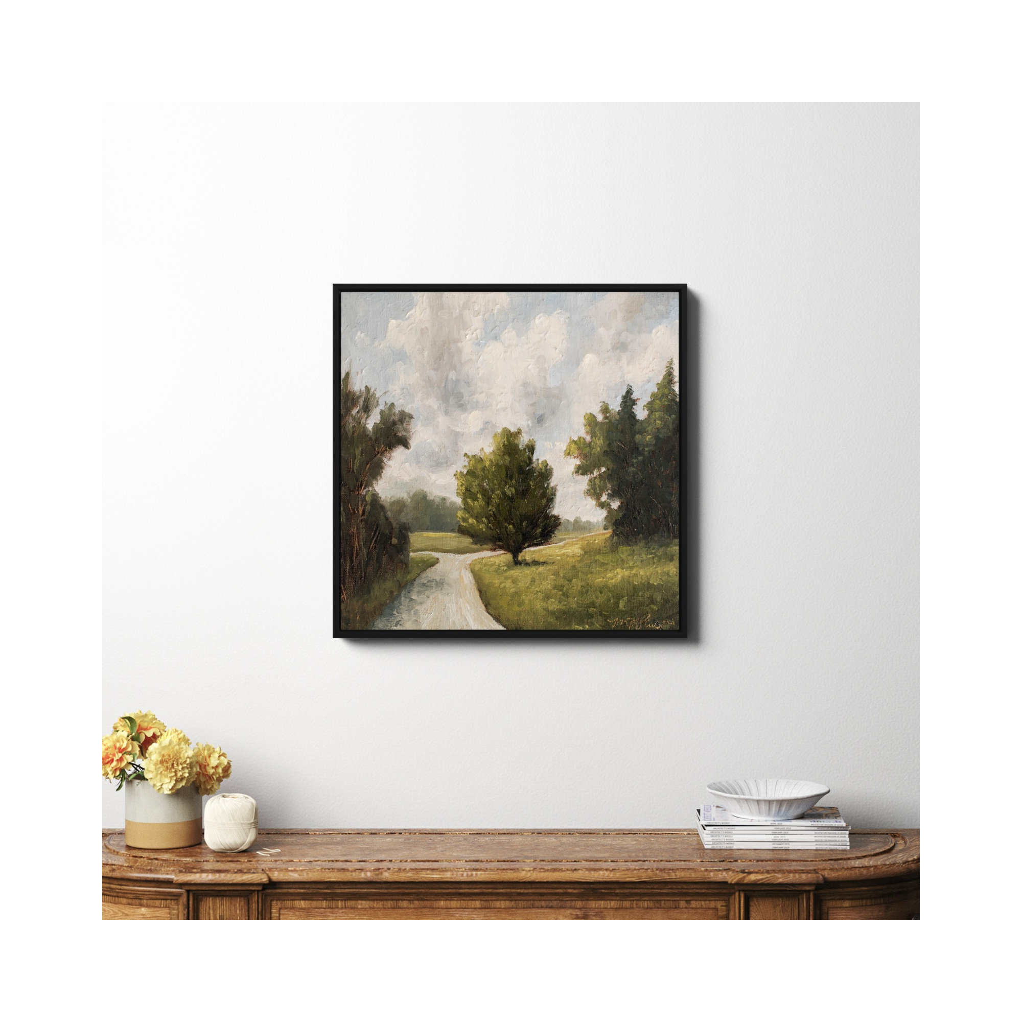 Around The Bend by Miss Mustard Seed, Black Framed Canvas, 30" H x 30" W x 2" D, No