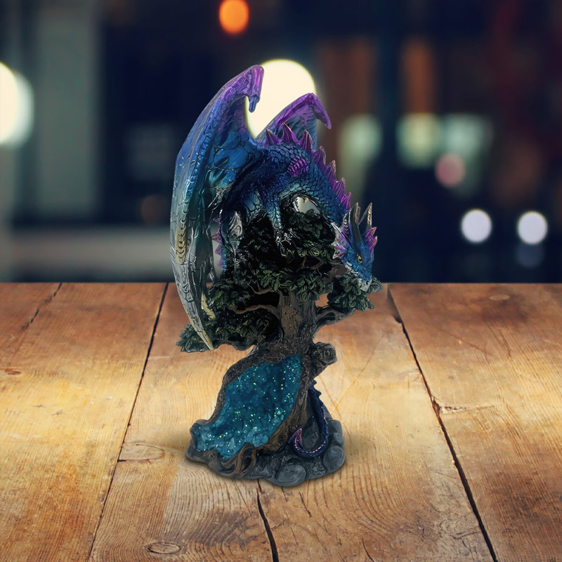 Figurine dragon bleu sur arbre 10 "H