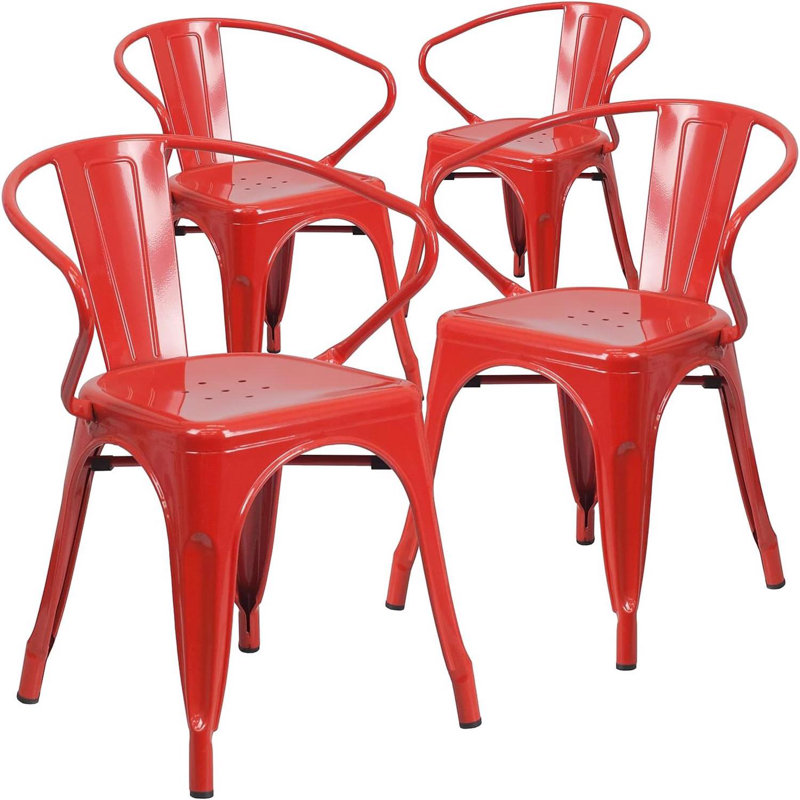Roy Vintage Style Dining Chair - Modern Galvanised Steel, Red