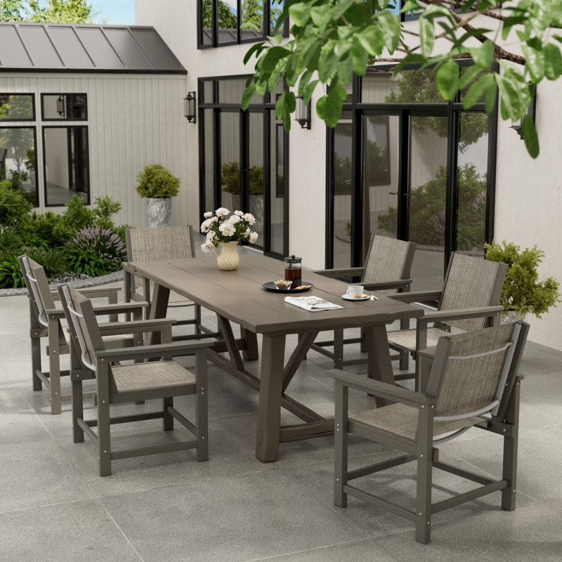 7-Piece HDPE Outdoor Dining Table Sets With Dining Table, Gray