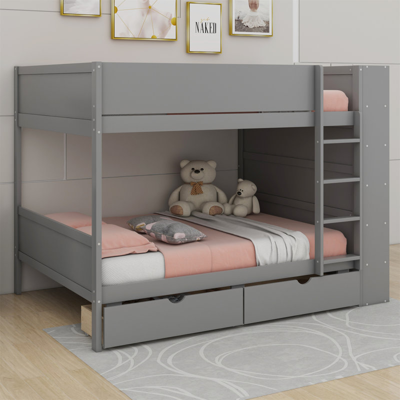Lit superposé double avec 2 tiroirs Louis, Simple sur simple, Gris
