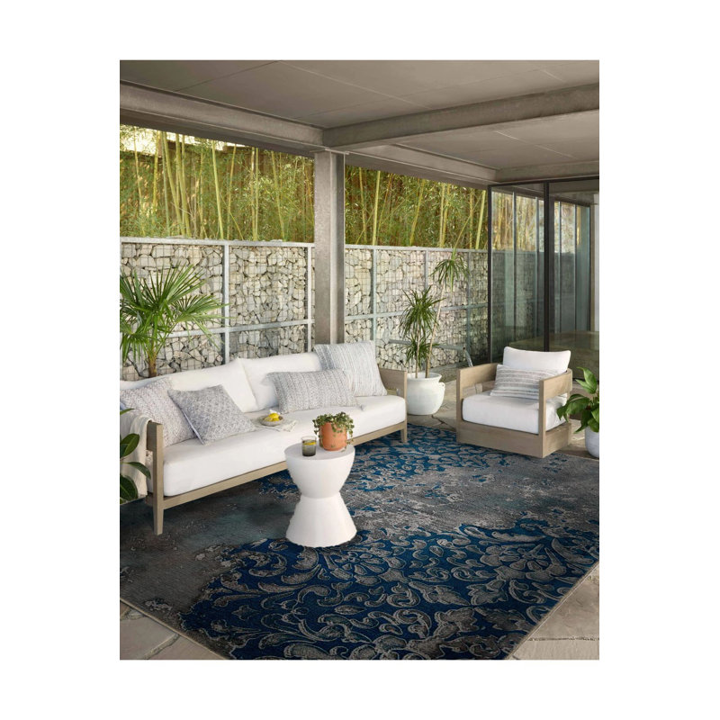Tapis bleu et gris à motif abstrait lavable à la machine, Tapis de couloir 4 pi 11 po x 9 pi 10 po inclus