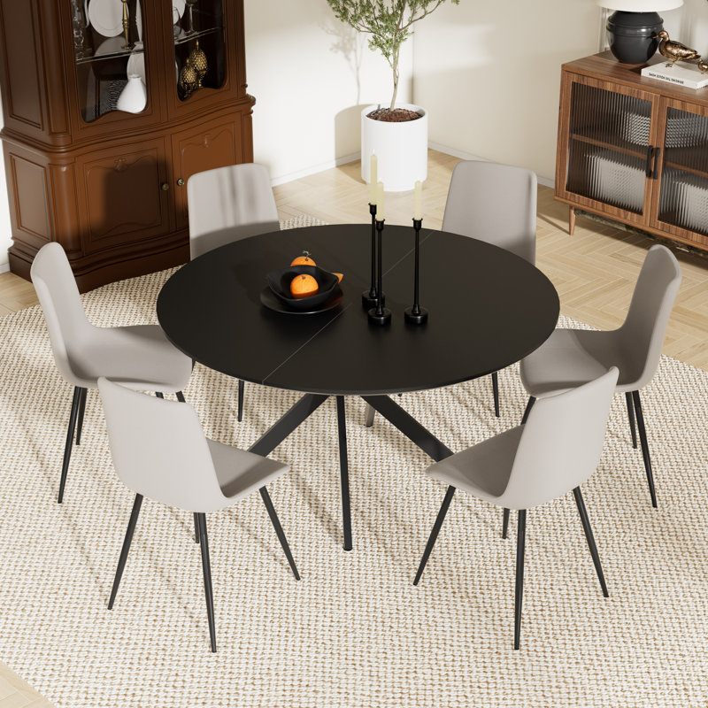 Ensemble de table ronde, Noir, noir, noir, noir, Gris, 7