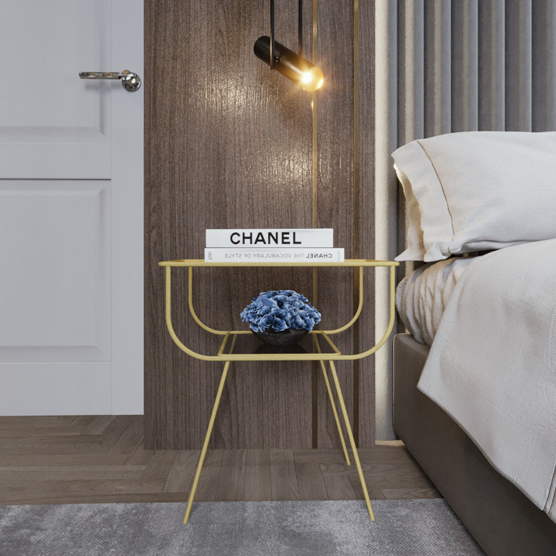 Elegant Nightstand with 100% Metal Construction, Gold Finish | Electrostatic Powder Coated Metal Legs, 17.7 x 19.7 x 11.8 inches | Contemporary Design Perfect for Bedrooms & Living Spaces, Durable & Stylish