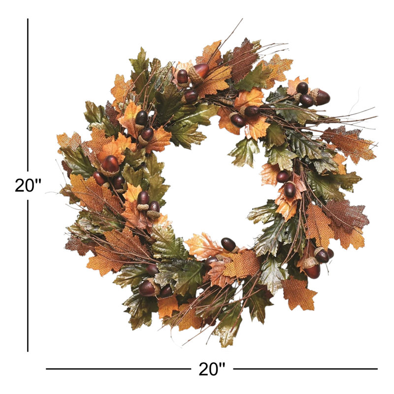 Brown and Green Autumn Harvest Artificial Leaves Wreath - 20 Inch Unlit