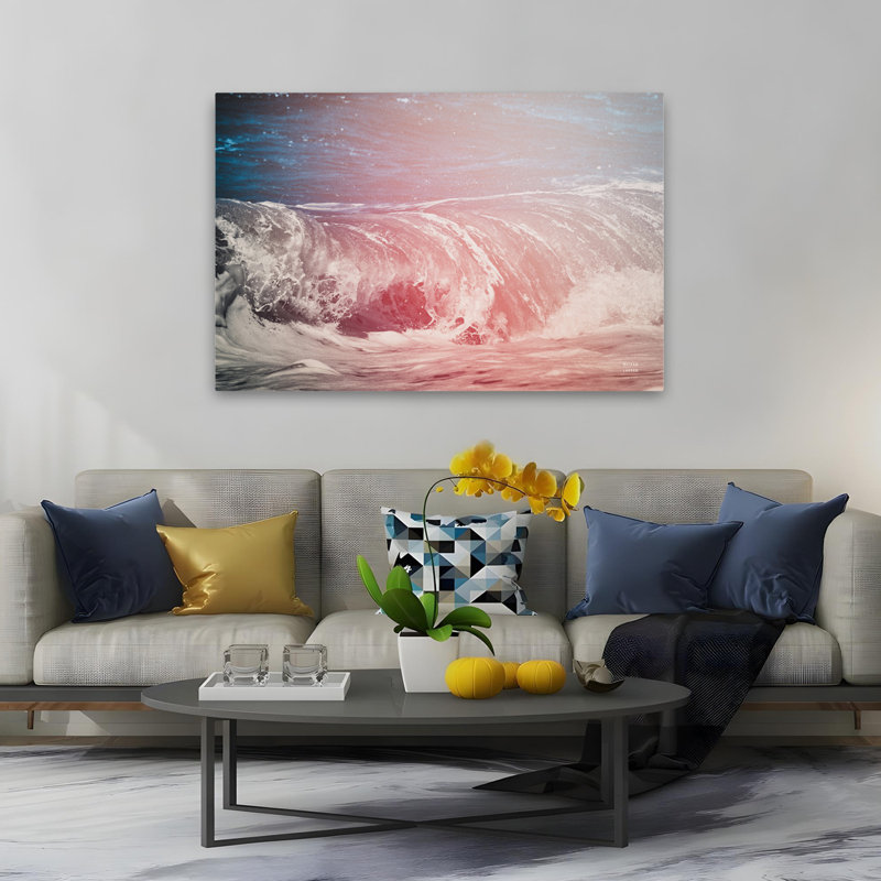 Perdus vagues de la côte rose I bleu contemporain blanc plage, H 60 po x l 40 po