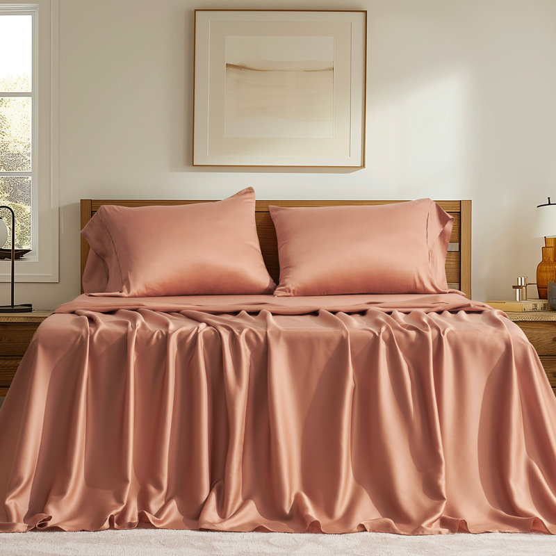 Tencel Sheet Set 4 Pieces, Queen Sheet Set + 1 Fitted Sheet + 2  Pillowcases, Terracotta Clay