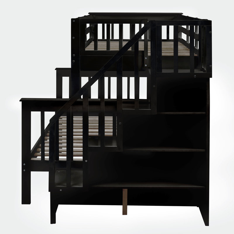 Twinfull Bunk Bed With Guard Rail, , Twin Size Trundle For Bedroom Storage Features,, Espresso