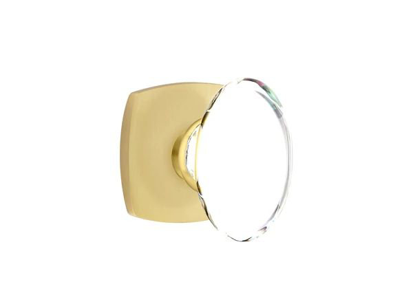 Ensemble de mortaise intérieure Emtek avec rosette urbaine et bouton de verre Hampton (droit), Laiton satiné
