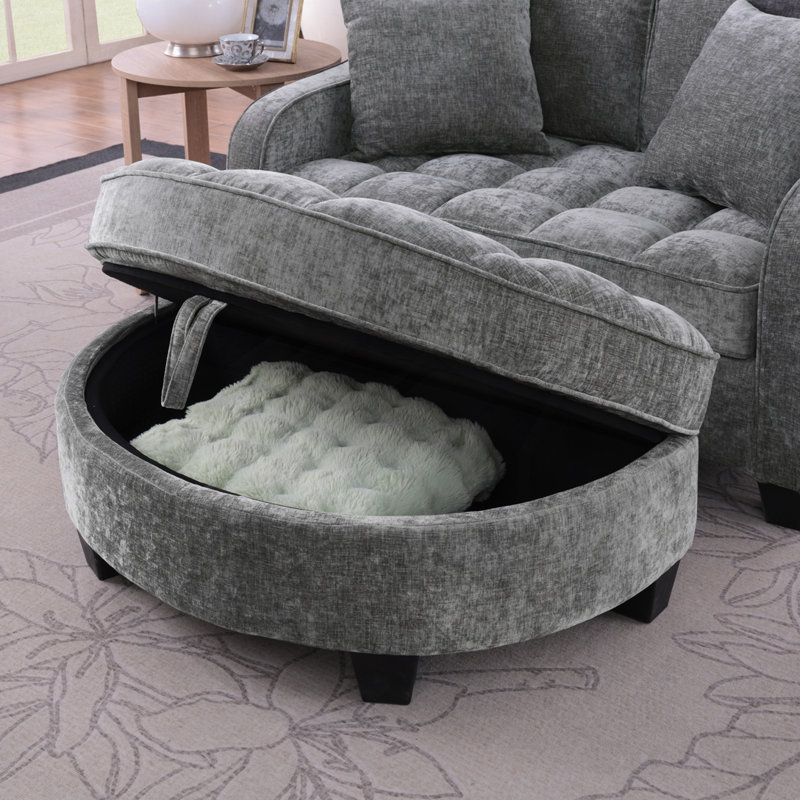 Chenille 2-seater Sofa, Double Sofa Chaise Longue, Gray