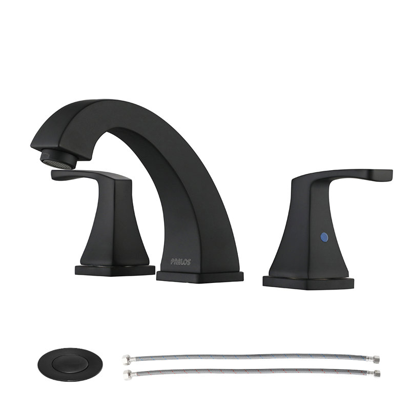 Widespread 2-handle Bathroom Faucet with Drain Assembly, Matte Black