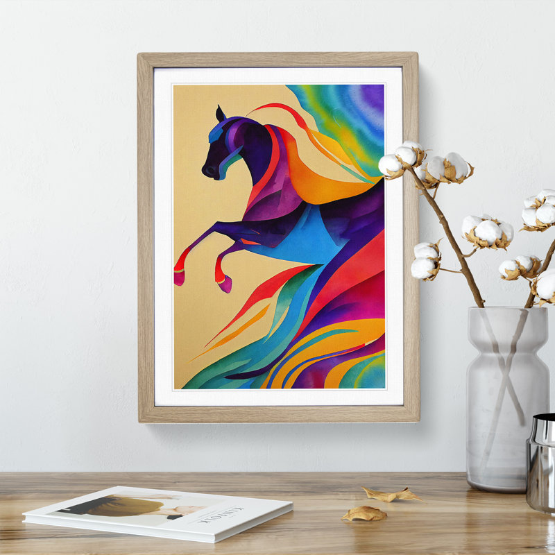 Horse Abstract No.4 - Single Picture Frame Print, 34cm H x 25cm W x 2cm D, Oak