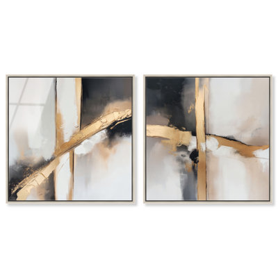 «Gold Rupt Diptych», ensemble de reproductions d'art encadrées en acrylique encadrées par Art Remedy, cadre argenté, 30 x 30