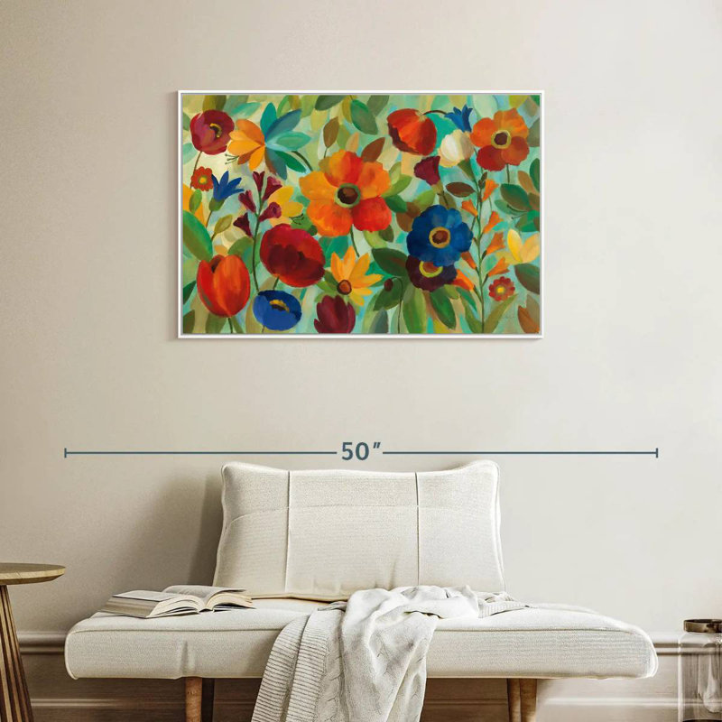 Été floral III, Cadre flottant blanc, 37 po x 25 po