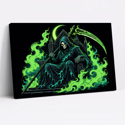 Grim Reaper on Throne with Green Smoke and Halloween Canvas Wall Art