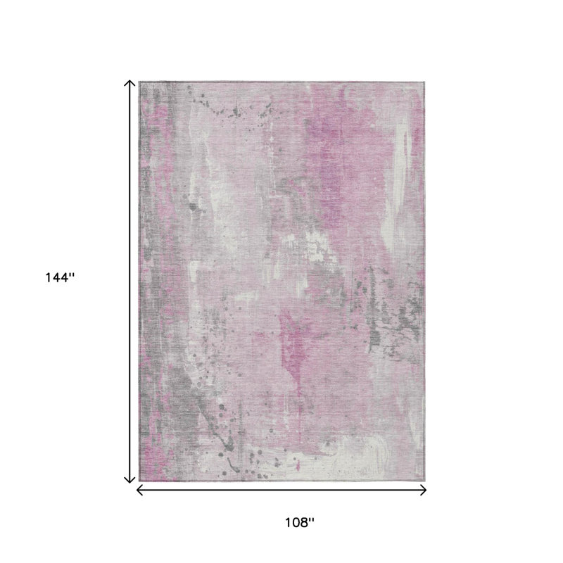 Tapis intérieur/extérieur lavable, rose et gris abstrait, 2,74 m x 3,66 m