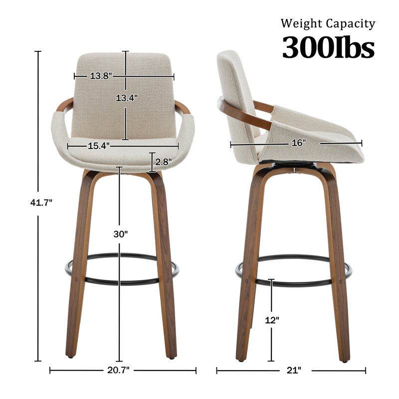 Carruth Swivel Upholstered Counter&Bar Stool, Beige, Bar Stool (30" Seat Height)
