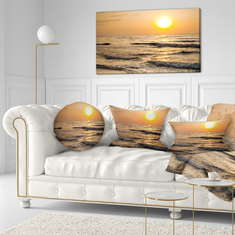 Coussin lombaire à seascape de soleil classique avec ondes tranquil