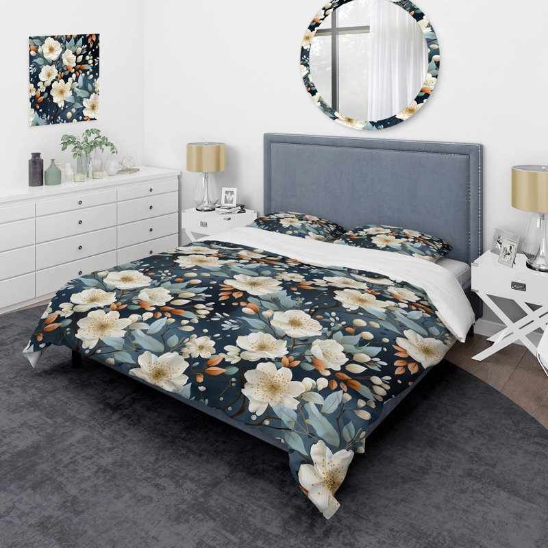 Serene Floral Pattern III - Ensemble de housse de couette à motif floral, Housse de couette pour très grand lit et 2 très
