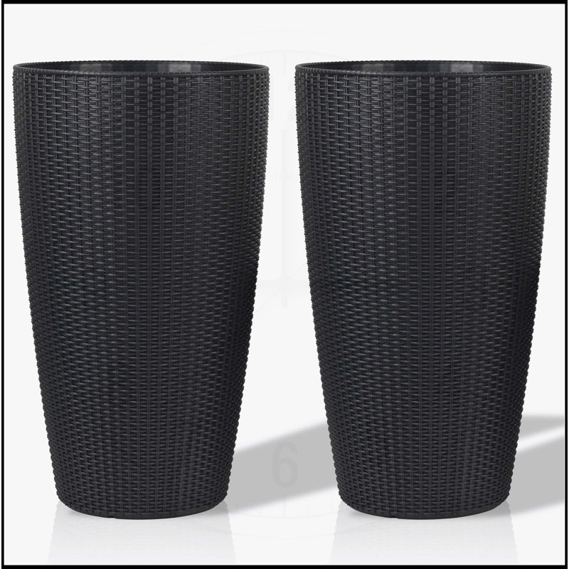 Grand pot en plastique avec système d'arrosage automatique, Noir