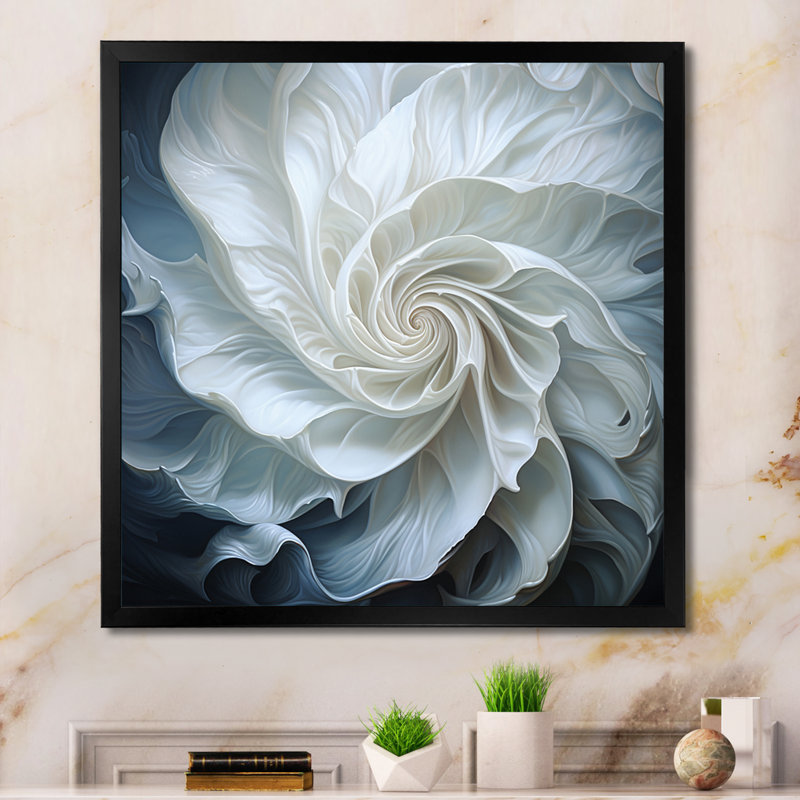 Seashell Monochromatic Whispers I - Animals Wall Art Living Room, H 30 po x l 30 po x P 1 po, Cadre simple noir