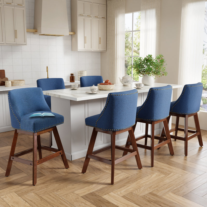 Tabourets de bar pivotants en tissu (lot de 6), Bleu