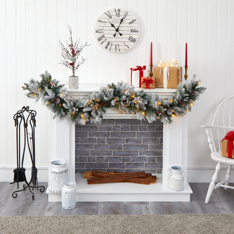 8'' in. Lighted Faux Pine, Berry Garland