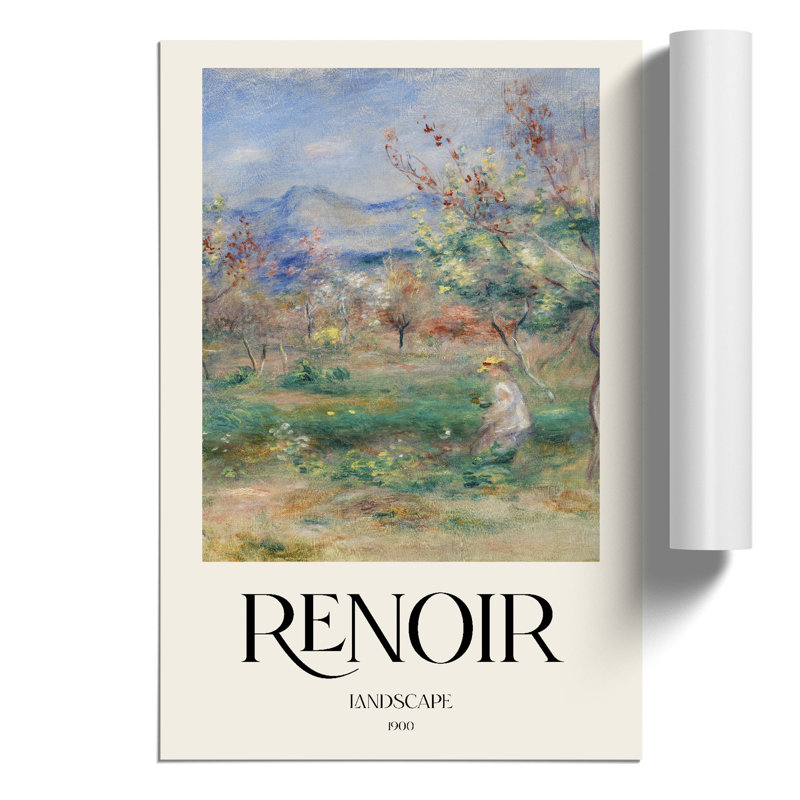 Girl In A Landscape by Pierre-Auguste Renoir - No Frame Painting, 59cm H x 42cm W x 0.1cm D