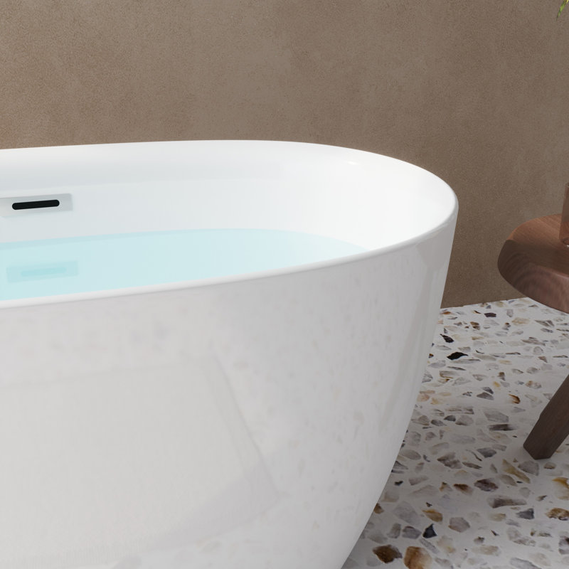 Baignoire autoportante en acrylique de 47 po - Baignoire de trempage en acrylique, baignoire blanche, baignoire autoportante de forme ovale avec trop-plein chromé et bonde escamotable